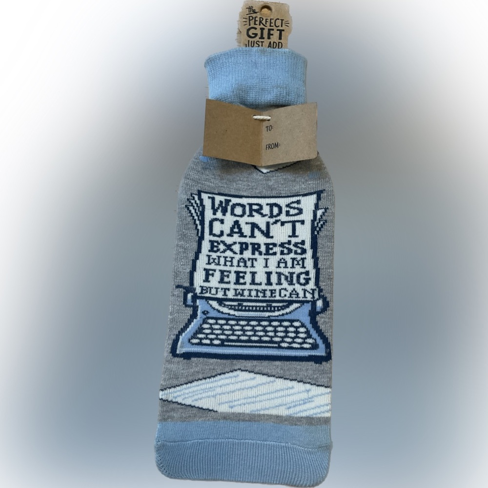 Primitives by Kathy Bottle Sock Words Feeling Wine Typewriter Hostess Gift
